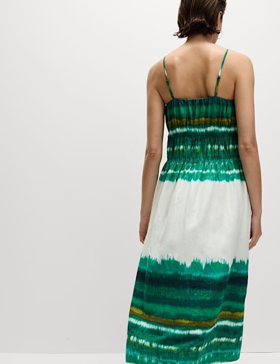 Linen Rich Strappy V Neck Swing Dress