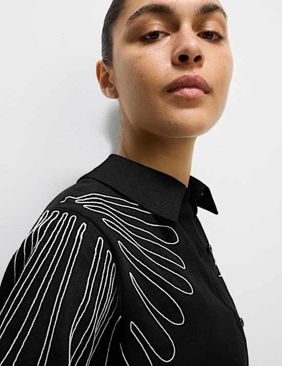 Linen Rich Embroidered Mini Shirt Dress