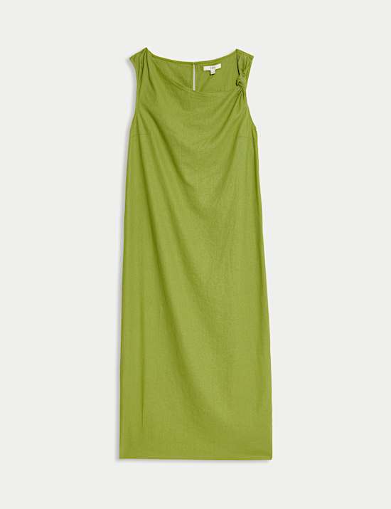 שמלה רב-עונתית באורך מידקסי מבד עשיר בפשתן עם קשירה בצווארון