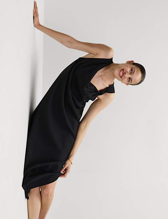 Linen Rich Tie Neck Midaxi Shift Dress