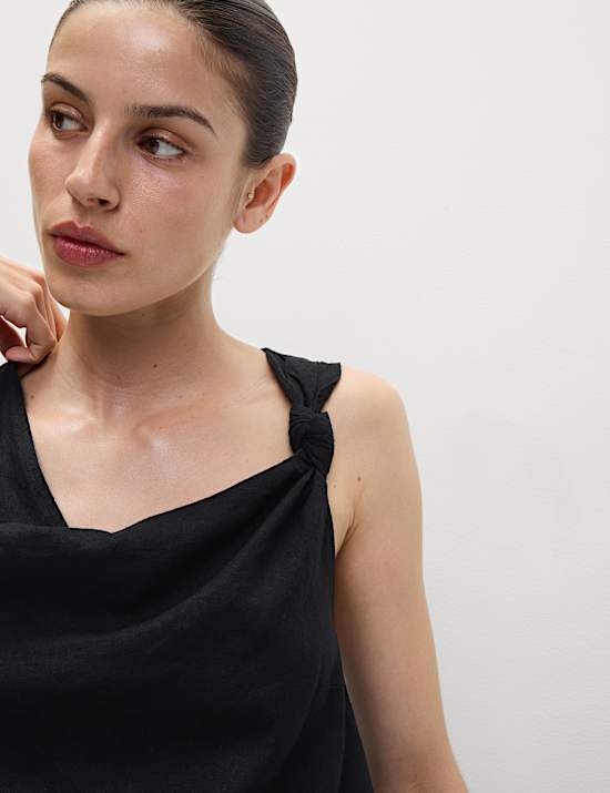 Linen Rich Tie Neck Midaxi Shift Dress