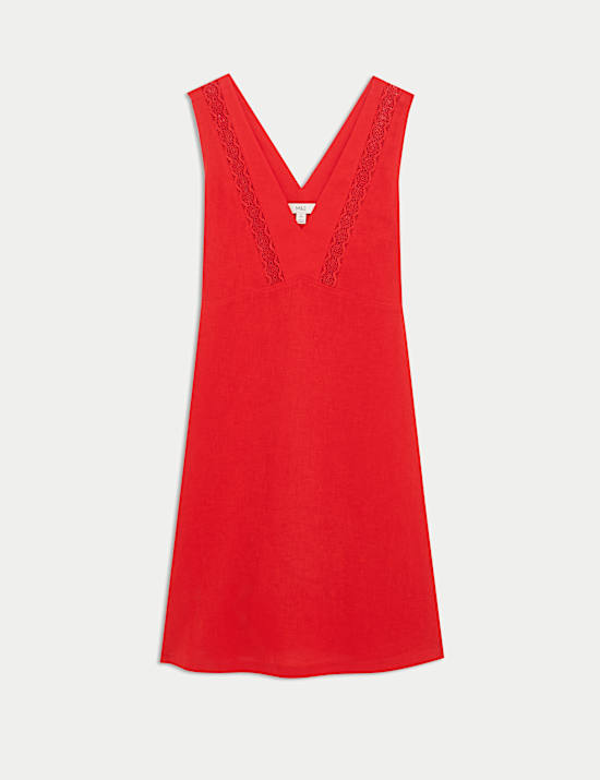 Ίσιο μίνι φόρεμα με λαιμόκοψη V με υψηλή περιεκτικότητα σε λινό