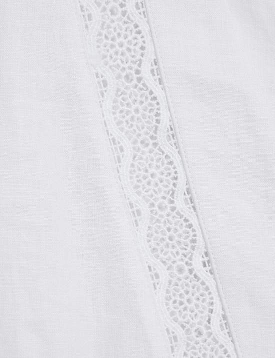 שמלת מיני רב-עונתית מבד עשיר בפשתן עם צווארון וי