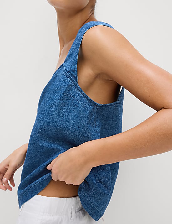 Débardeur en lin à col carré