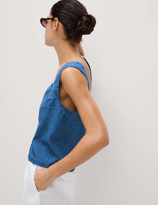 Débardeur en lin à col carré