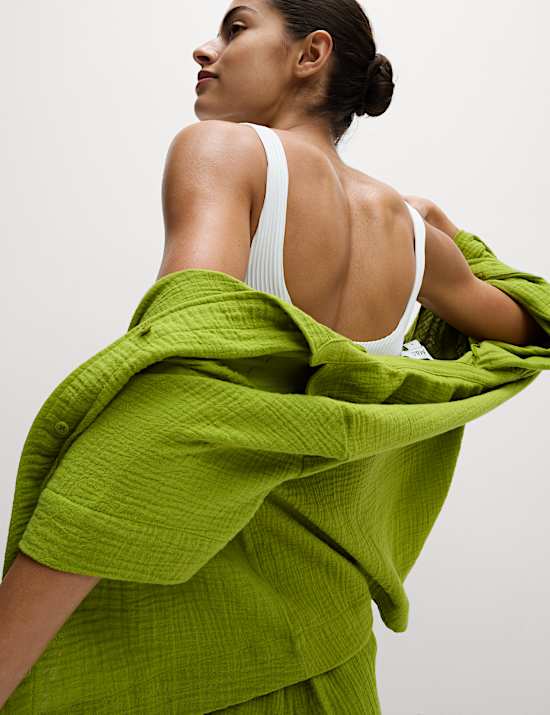 Pure Cotton Textured Collared Beach Shirt