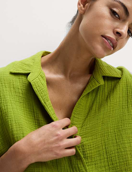 Pure Cotton Textured Collared Beach Shirt