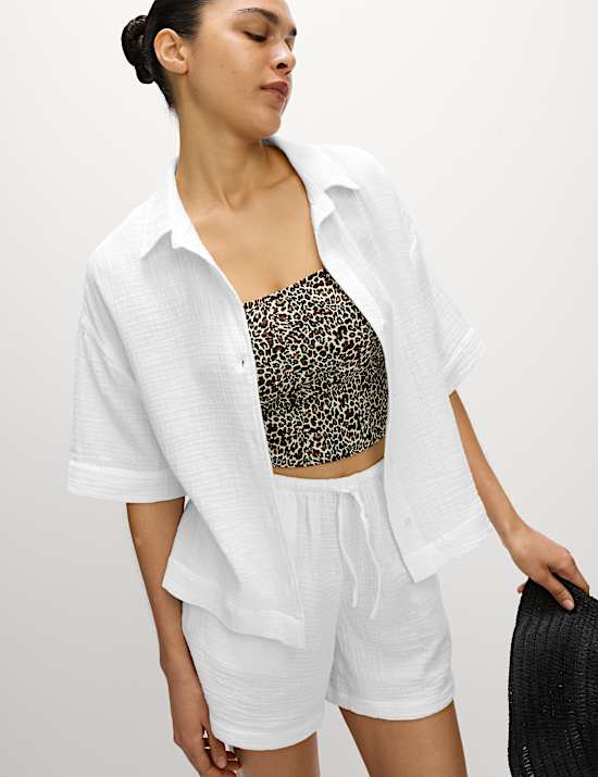 Pure Cotton Textured Collared Beach Shirt