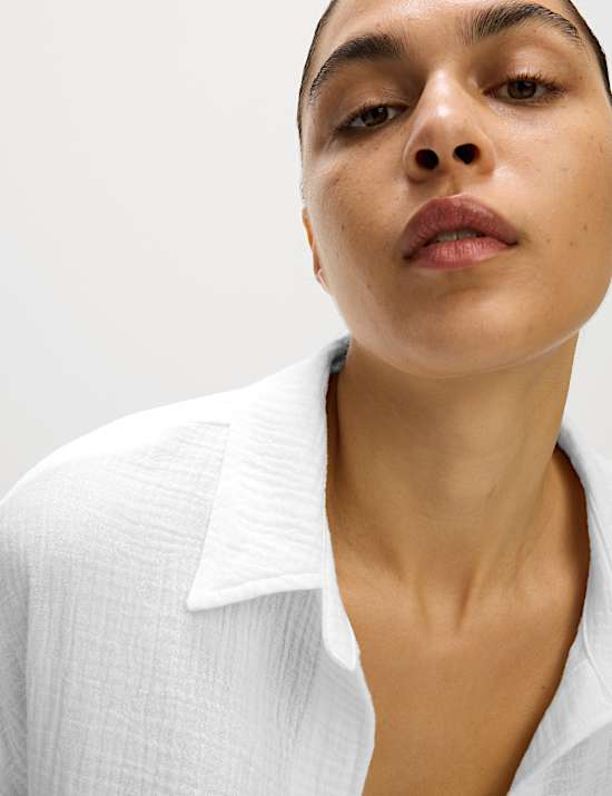 Pure Cotton Textured Collared Beach Shirt