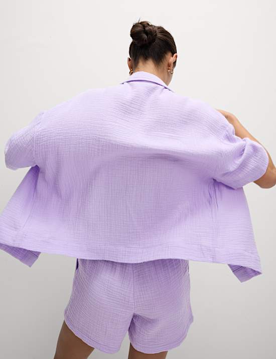 Pure Cotton Textured Collared Beach Shirt