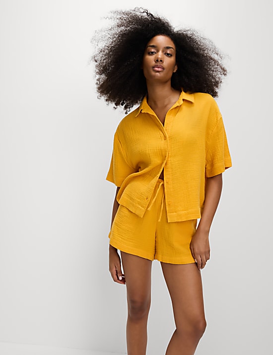 Pure Cotton Textured Collared Beach Shirt