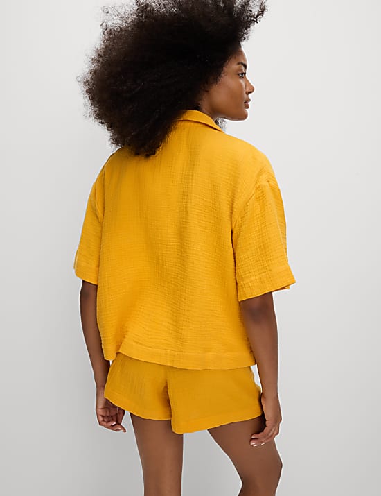 Pure Cotton Textured Collared Beach Shirt