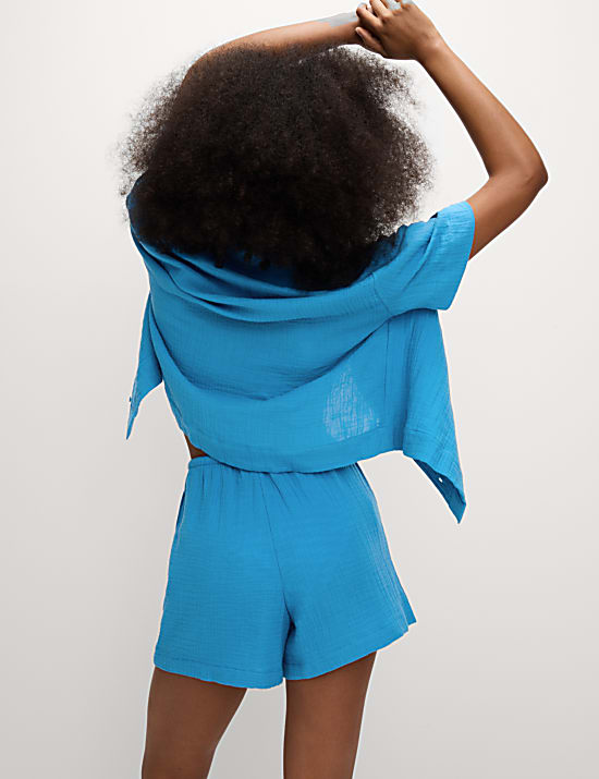 Pure Cotton Textured Collared Beach Shirt