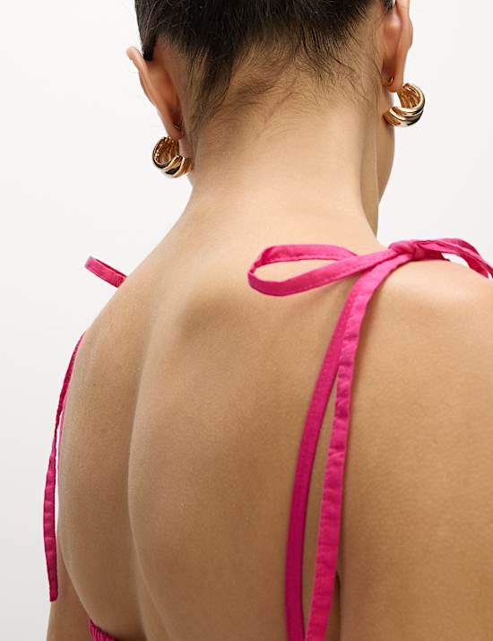 Robe caraco midi 100 % coton à col carré et détail froncé