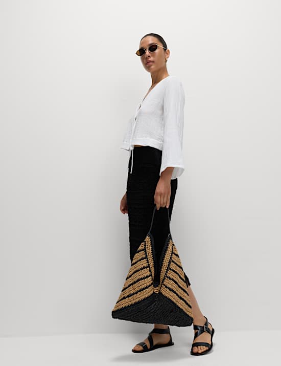 Pure Cotton V-Neck Tie Front Beach Top