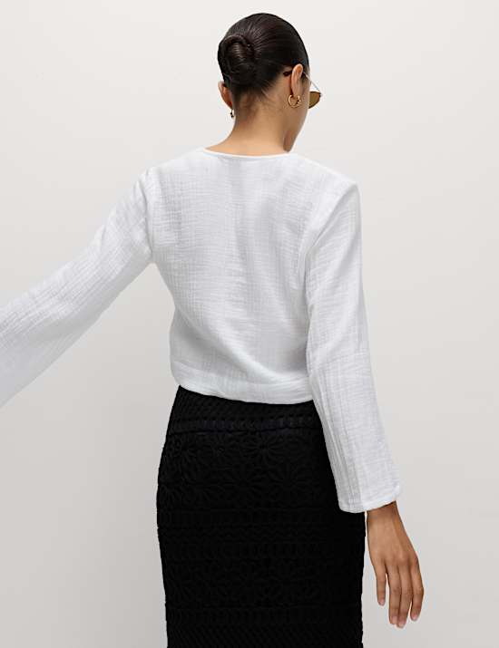 Pure Cotton V-Neck Tie Front Beach Top