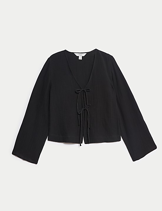 Pure Cotton V-Neck Tie Front Beach Top