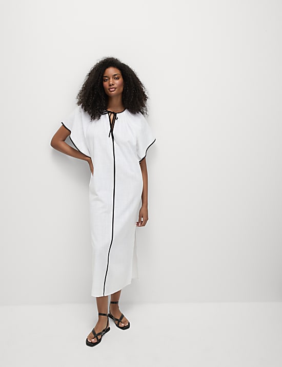 Φόρεμα παραλίας σε στυλ καφτάνι με λαιμόκοψη V από 100% βαμβάκι