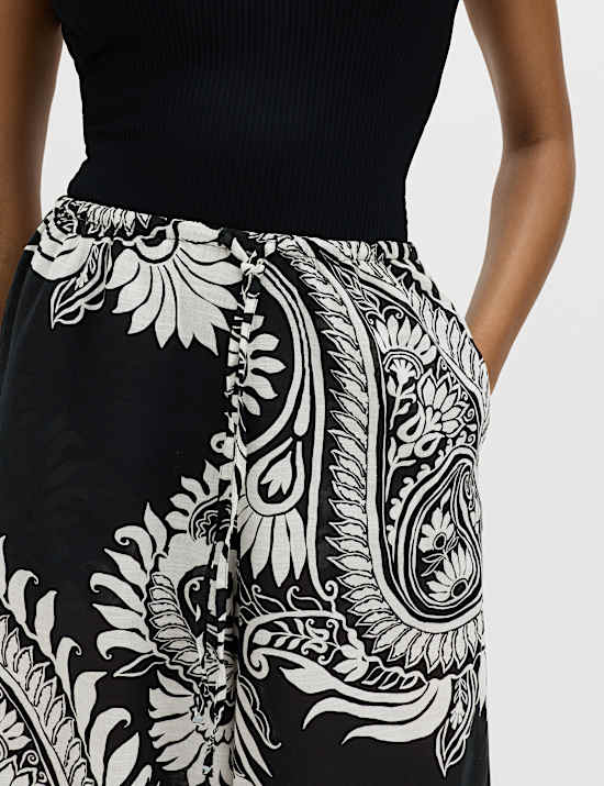 Gebl&uuml;mte Hose aus reiner Baumwolle mit Bl&uuml;mchendesign, weitem Bein und elastischem Bund