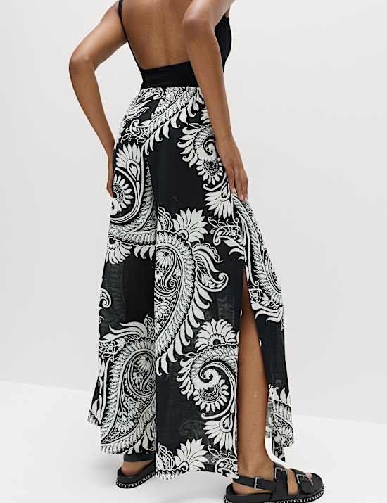 Gebl&uuml;mte Hose aus reiner Baumwolle mit Bl&uuml;mchendesign, weitem Bein und elastischem Bund