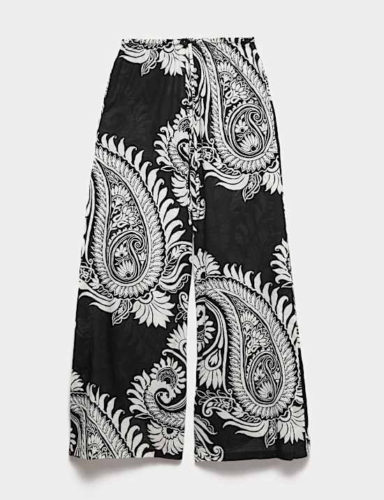 Gebl&uuml;mte Hose aus reiner Baumwolle mit Bl&uuml;mchendesign, weitem Bein und elastischem Bund