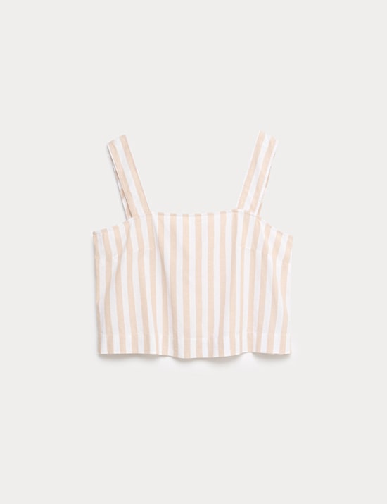 Top de plage imprimé à col carré avec lin