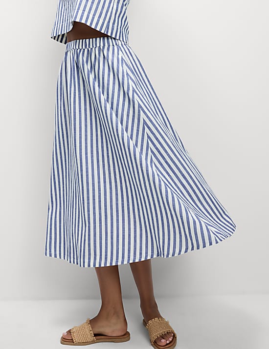 Printed Midaxi Beach Skirt with Linen