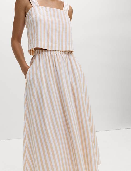 Printed Midaxi Beach Skirt with Linen