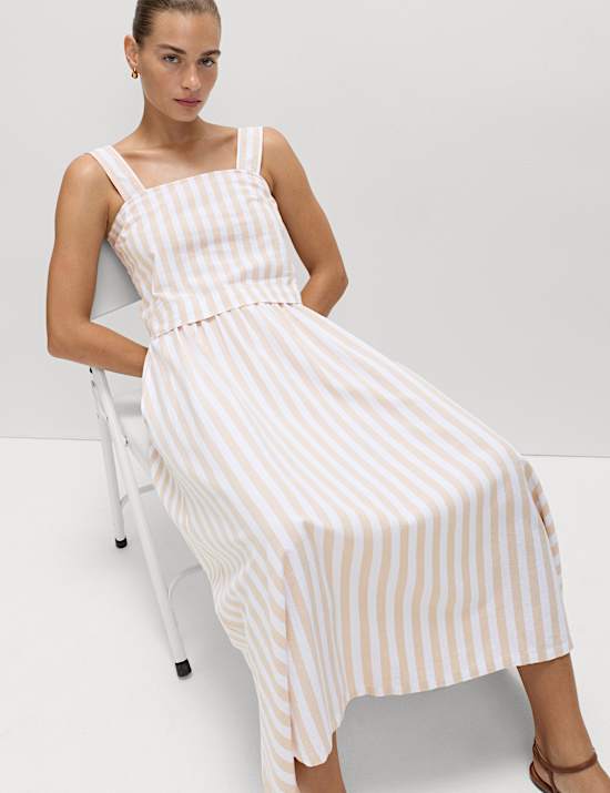 Printed Midaxi Beach Skirt with Linen