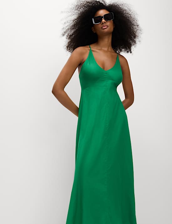 Pure Cotton Strappy V-Neck Midaxi Beach Dress