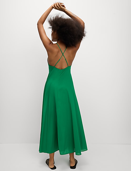 Pure Cotton Strappy V-Neck Midaxi Beach Dress