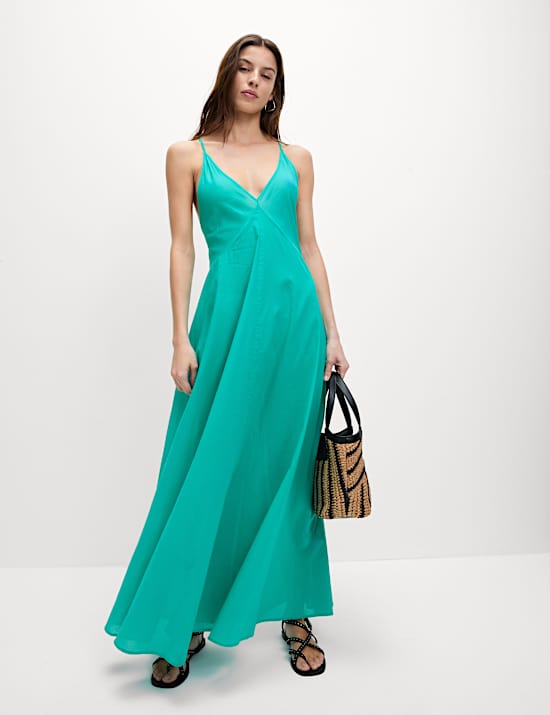 Pure Cotton Strappy V-Neck Midaxi Beach Dress
