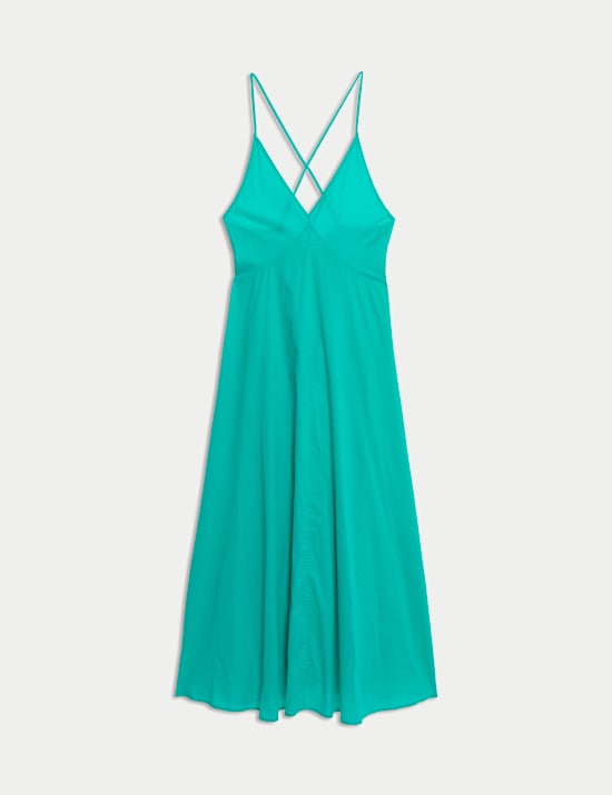 Pure Cotton Strappy V-Neck Midaxi Beach Dress