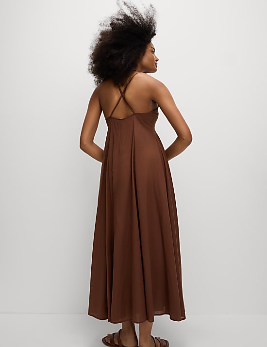 Sukienka plażowa midaxi z dekoltem w serek na ramiączka ze 100% bawełny