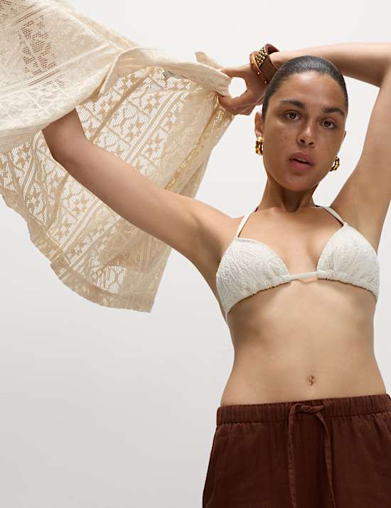 Pure Cotton Crochet Short Sleeve Beach Shirt