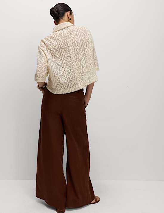 Pure Cotton Crochet Short Sleeve Beach Shirt