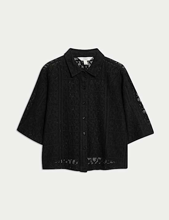 Pure Cotton Crochet Short Sleeve Beach Shirt