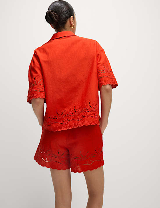 Pure Cotton Broderie Collared Button Through Beach Shirt