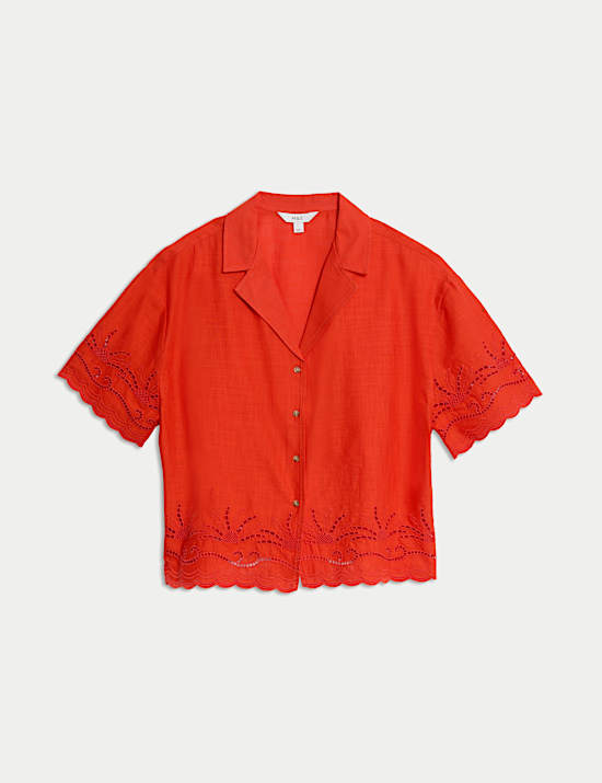 Pure Cotton Broderie Collared Button Through Beach Shirt