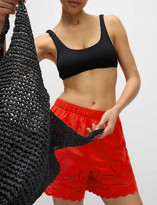 Pure Cotton Cut Out Beach Shorts