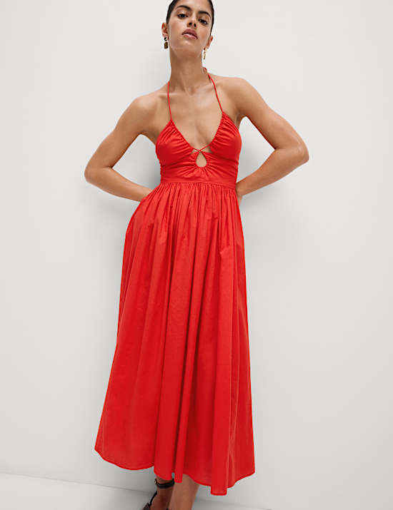 Pure Cotton Halter Neck Midaxi Beach Dress