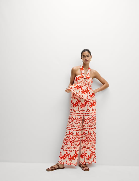 Crop Top aus reiner Baumwolle mit Motiv für den Strand