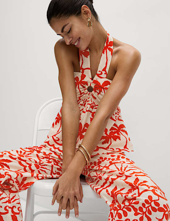 Crop Top aus reiner Baumwolle mit Motiv für den Strand