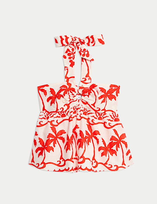 Crop Top aus reiner Baumwolle mit Motiv für den Strand