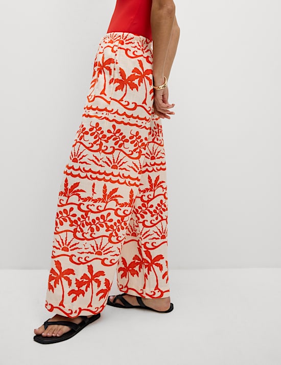 Εμπριμέ παντελόνι παραλίας από 100% βαμβάκι