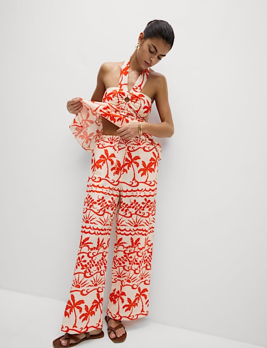 Εμπριμέ παντελόνι παραλίας από 100% βαμβάκι