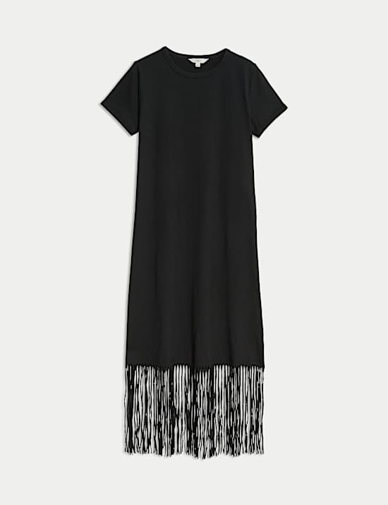 Jersey Fringe Trim Midaxi T-Shirt Beach Dress