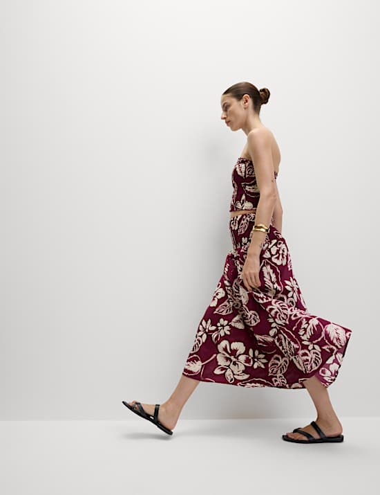 Pure Cotton Printed Shirred Cropped Bandeau Beach Top