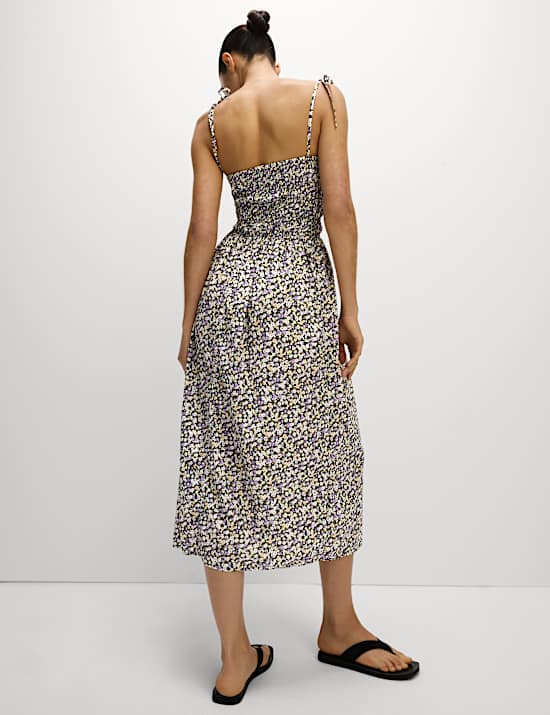 Printed Square Neck Midaxi Shirred Cami Dress