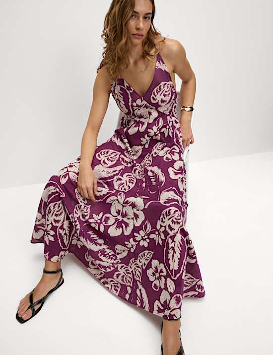 Pure Cotton Printed V-Neck Beach Dress